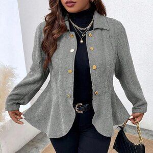 SHEIN Essence Plus Herringbone Peplum Hem Overcoat Black and White XS size 2